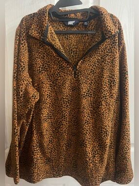 Lands' End Orange and Black Leopard Print Fleece Pullover - 2X